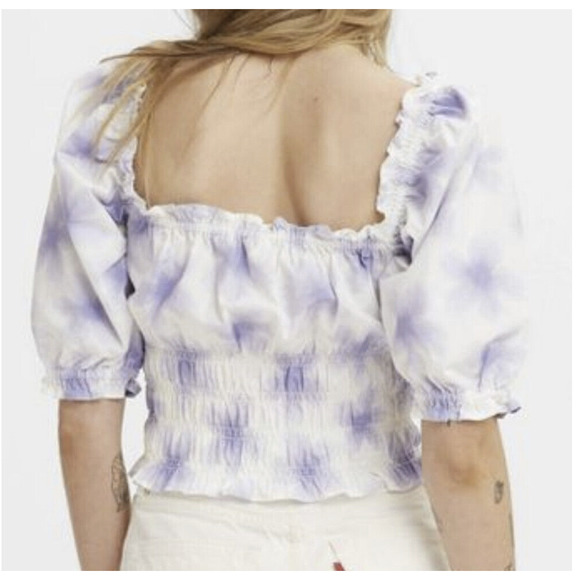 LEVI'S Women's Short Sleeve Square Neck Tilly Smocked Crop Top Purple NWT - Picture 3 of 6
